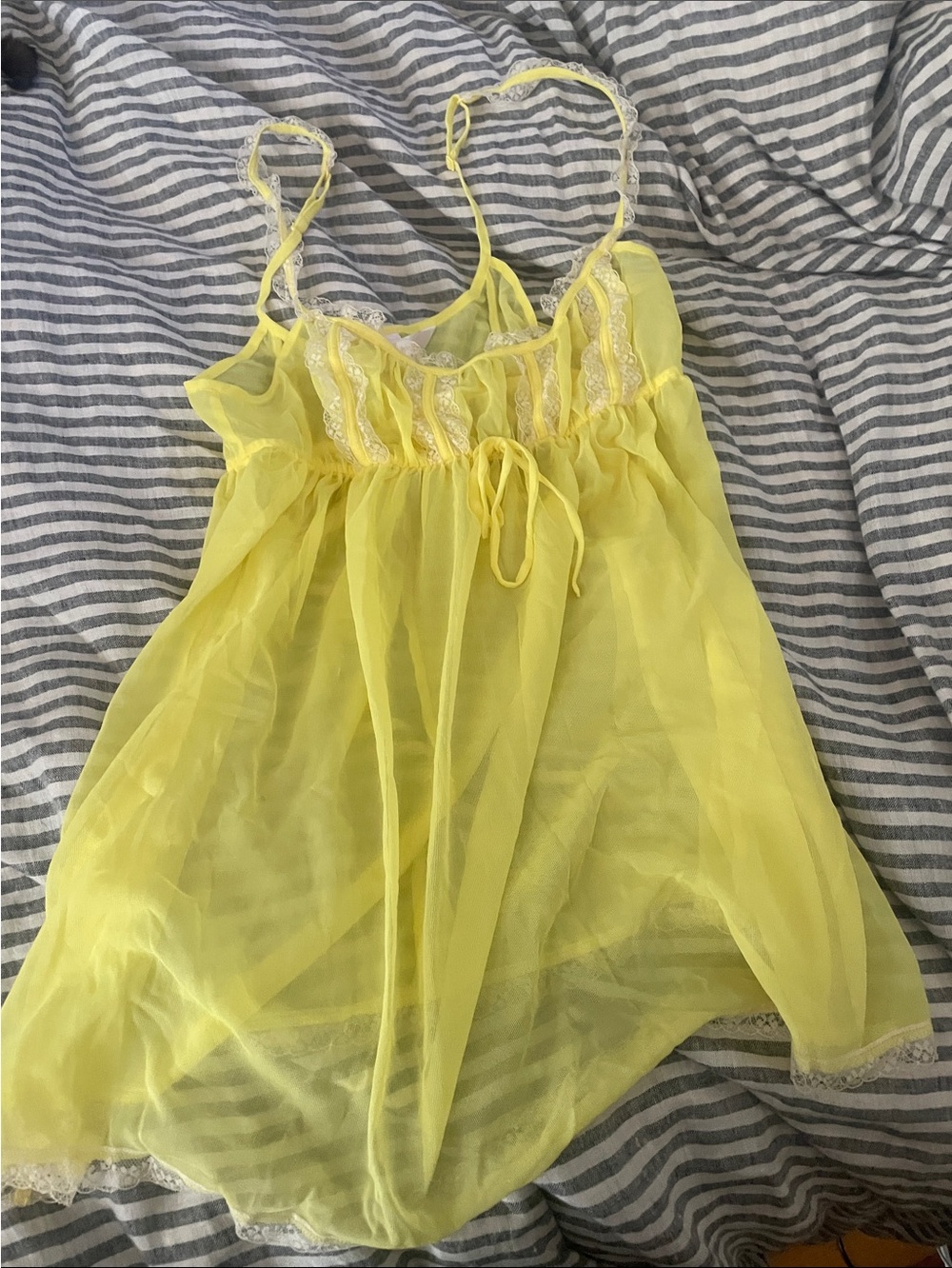 Victoria's Secret Sheer Yellow Lace-Trim Chemise